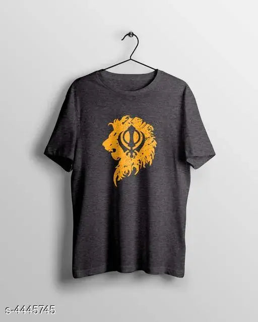 Trendy men's cotton t-shirt, short sleeves with printed design. Single unit available in sizes S, M, L, XL, XXL. Made in India