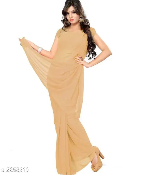 Ethnic Georgette Women's saree, solid-patterned free size saree and running blouse in Georgette fabric, originating from India