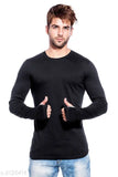 Black cotton long sleeve solid round t-shirt for men, MANIAC brand