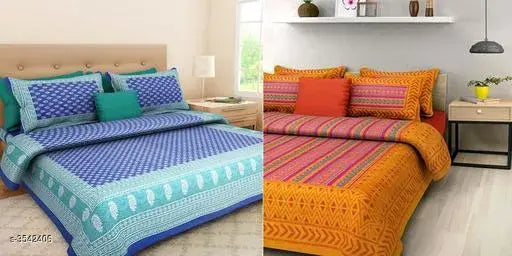 Comfy cotton double bedsheets, 144 thread count, printed, set of 2 with 4 pillow covers