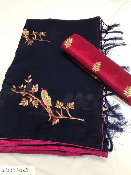 Multi-colored vichitra silk saree with embroidery, 5.5m long and 0.8m blouse