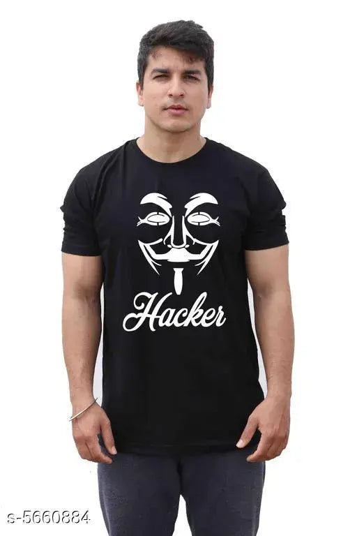 Stylish men's cotton t-shirt with printed design, short sleeves, size S-XXXL