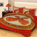 Colorful cotton double bedsheet, 140 thread count, printed, 100in x 90in with 2 pillow covers (27in x 16in)