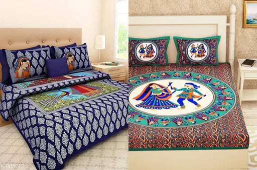 Decorative printed cotton double bedsheets set (pack of 2), high-quality Indian-made bedding with 160 thread count