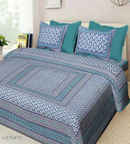 Colorful cotton Jaipuri printed double bedsheet and matching pillow covers, vibrant design on clean white background
