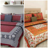 Trendy cotton 92x90 double bedsheet, 4 pillow covers, 130 thread count, Queen size from India