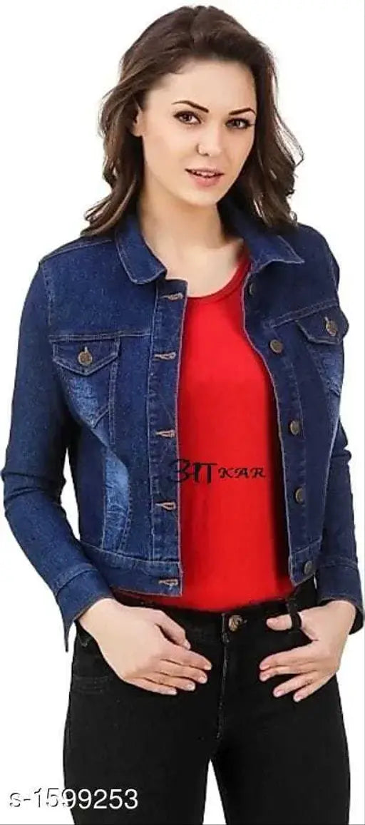 Long-sleeved dyed/washed denim jacket for ladies, made in India