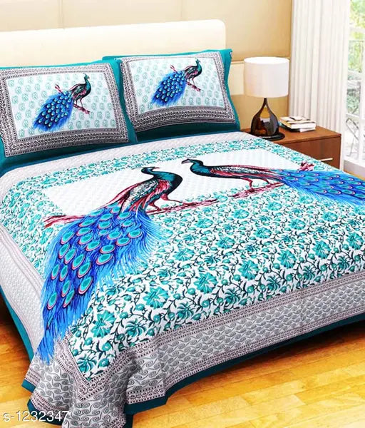Comfort cotton printed double bedsheet, 104 thread count, Indian-made bedding set with matching pillow covers (100in x 100in for sheet and 27in x 17in for pillow covers)