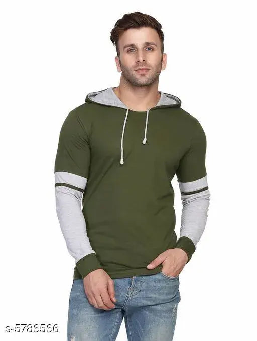 Trendy cotton men's long-sleeve colorblocked T-shirts, India-made fashionable apparel