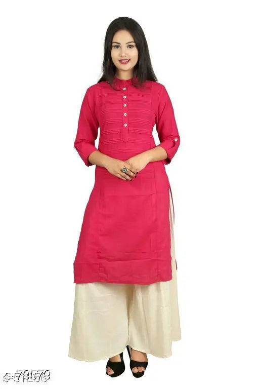 Women's solid rayon kurta with palazzos, vibrant Indian attire in Rayon fabric with three-quarter sleeves