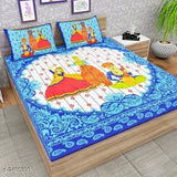 Blue Collective Cotton Printed Double Bedsheet & Pillow Covers, 144 thread count, India