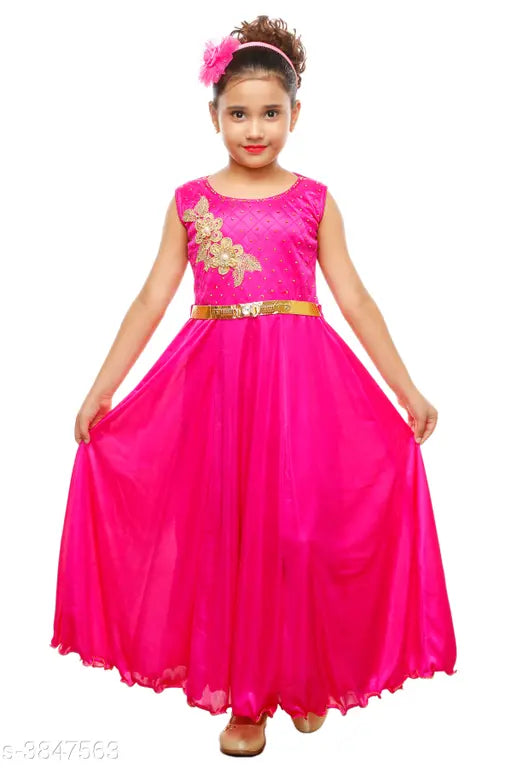 Sleeveless net ethnic gown for toddlers, solid color in vibrant Indian design