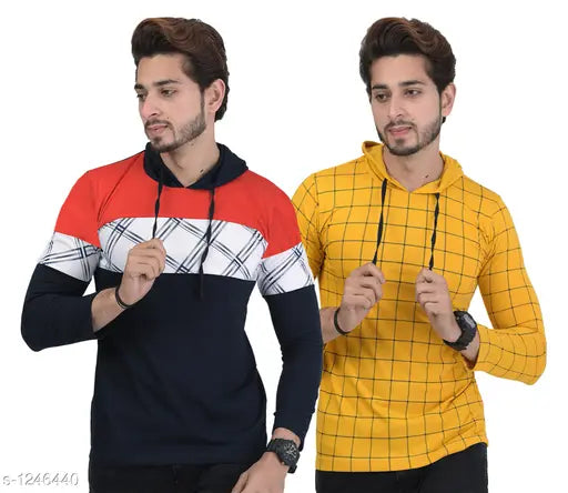 Stylish cotton blend men's long sleeve t-shirts, printed net pattern, 2 pack from India