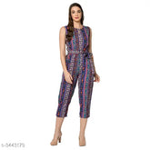 Sleeveless printed crepe jumpsuit for women, stylish Indian fashion, size options M, L, XL