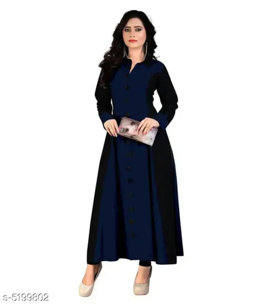 Colorblocked rayon kurti for women, long-sleeved, single size L (bust 40in, length 47in), Indian design