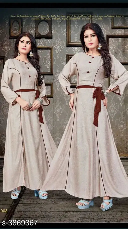 Viscose women's long Anarkali kurti, solid three-quarter sleeve Indian fashion for ladies