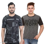Stylish cotton blend men's T-shirt, short sleeves with printed pattern, size S from India