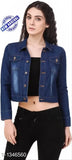 Solid denim women's jacket, long sleeves in trendy style, origin India