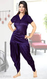 Alluring satin Patiyala night suit set, luxurious sleepwear in size XL