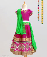 Acrylic embroidered short sleeve kids' lehenga choli sets, vibrant solid colors for various ages (0-12 years), Indian tradition