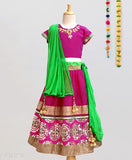 Acrylic embroidered short sleeve kids' lehenga choli sets, vibrant solid colors for various ages (0-12 years), Indian tradition