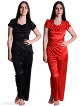 Comfy women's cotton-satin pyjamas in solid pattern, soft sleepwear set for night wear
