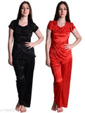 Comfy women's cotton-satin pyjamas in solid pattern, soft sleepwear set for night wear