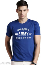 Mens cotton army printed T-shirt, short sleeves, cotton fabric, navy blue color for men's clothing