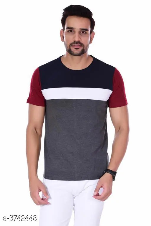Colorblocked cotton short-sleeved men's t-shirt, vibrant print design from India