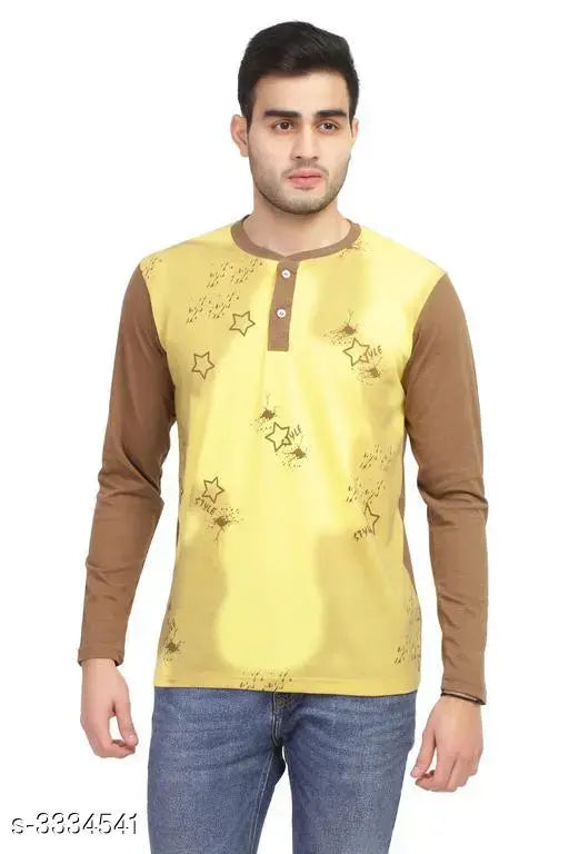 Stylish cotton printed men's long sleeves T-shirts, vibrant design, S, M, L sizes available, Made in India