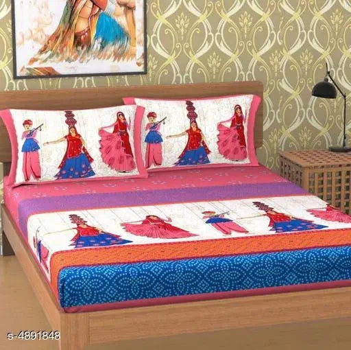 Stylish queen-sized double bedsheet, 100% cotton, 120 thread count, printed, India origin