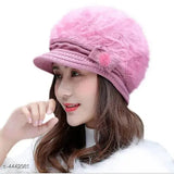 Trendy solid wool women's cap, warm and stylish knit from India