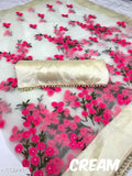 White net saree with embroidered pattern, separate silk blouse, free size, Indian origin