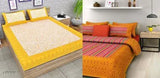 Designer cotton double bedsheets combo, high-quality cotton linens for bedroom on bed, 144 thread count printed sets with 2 double sheets & 4 pillow covers (92in x 85in / 27in x 17in), made in India