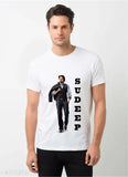 Elegant men's polyester t-shirts with short sleeves and printed design, size M (38in x 27in), Made in India