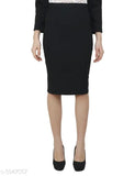 Black cotton lycra women's skirt, stitched, solid design, size S-XL