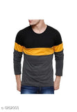Men's stylish cotton solid t-shirt, long sleeve, colorblocked design, made in India