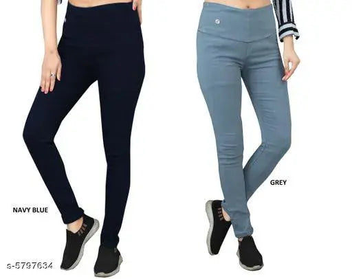 Denim skinny fit black-grey jeggings, high waist elastic closer ankle length for women on clothing rack