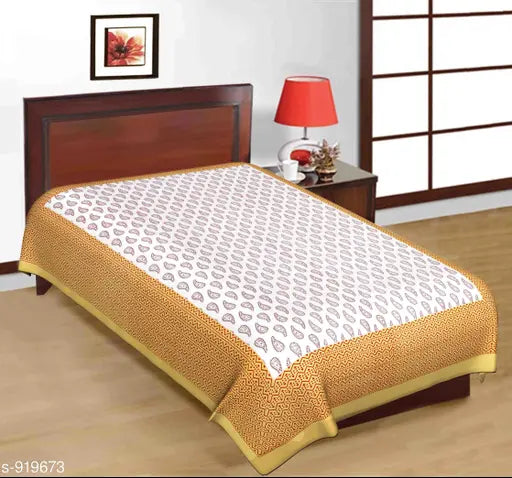 Attractive latest cotton Jaipuri single bedsheet, 144 thread count, printed bedsheet (60in x 90in), India-made home linen