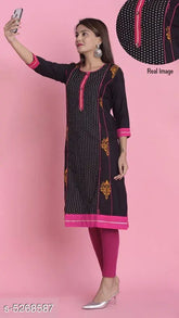 Cotton micro printed A-line kurti in three-quarter sleeves, Indian women's fashion with intricate prints