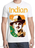 Cotton blend t-shirt for men, printed with Sahid Bhagat Singh design. Indian-made menswear, short sleeves in sizes M, L, XL, XXL