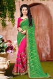 Trendy silk women's saree in Georgette, printed with matching dupion silk running blouse, free size originating from India