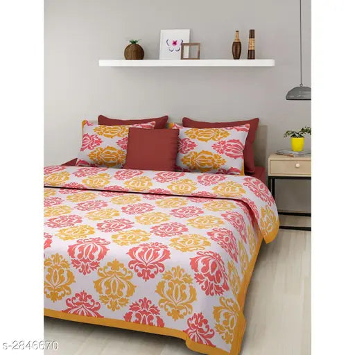 Elegant cotton printed double bedsheet, 160 thread count, India-made bedroom essentials set with 1 bedsheet (94in x 85in) & 2 pillow covers (27in x 17in)