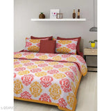 Elegant cotton printed double bedsheet, 160 thread count, India-made bedroom essentials set with 1 bedsheet (94in x 85in) & 2 pillow covers (27in x 17in)