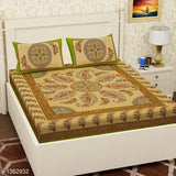 Colorful cotton double bedsheets and pillow covers, printed, Indian-made