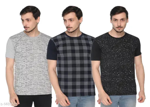Trendy men's cotton t-shirts pack of 3, self-design, short sleeves in sizes S, L, XXXL, 5XL