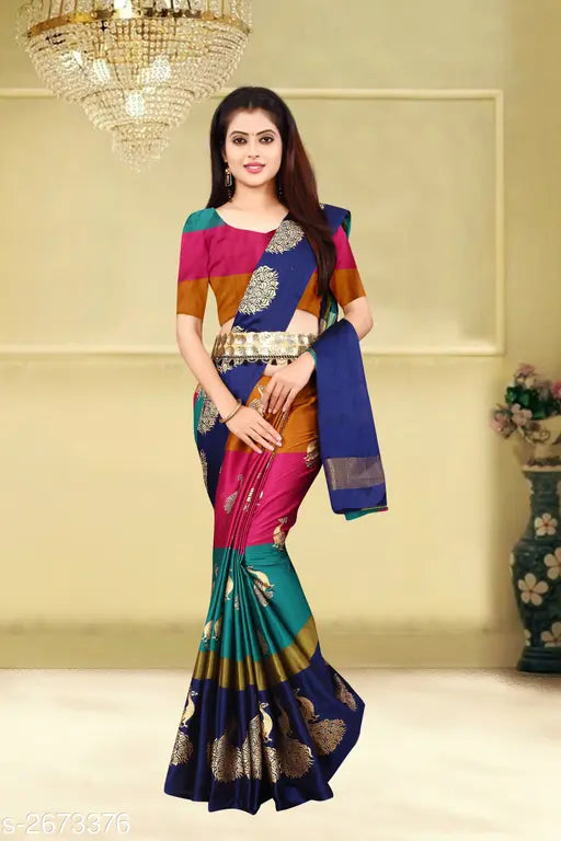 Indian free size adorable silk saree with woven design, belted blouse