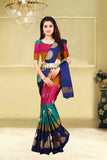 Indian free size adorable silk saree with woven design, belted blouse