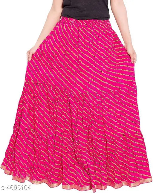 Stylish printed net cotton skirt for women, available in multiple sizes from 28in to 44in, originating from India