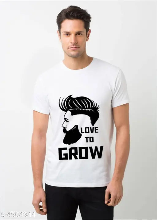 Trendy stylish men's polyester t-shirt with printed design, short sleeves, size M (38in/28in), made in India